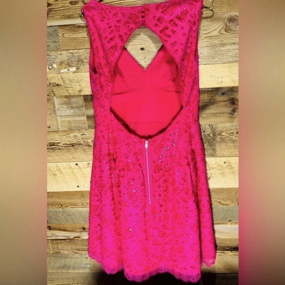 BCBG Katrina mini dress sequins lace azalea/hot pink cut out holidays sparkle 10 - Picture 5 of 6